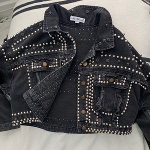 Studded & Faux Gem Denim Jacket (black/silver)